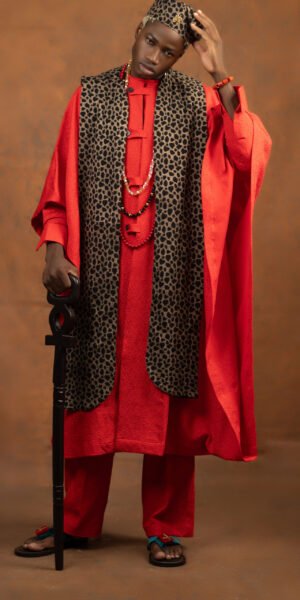 Red Strap Agbada With Sash
