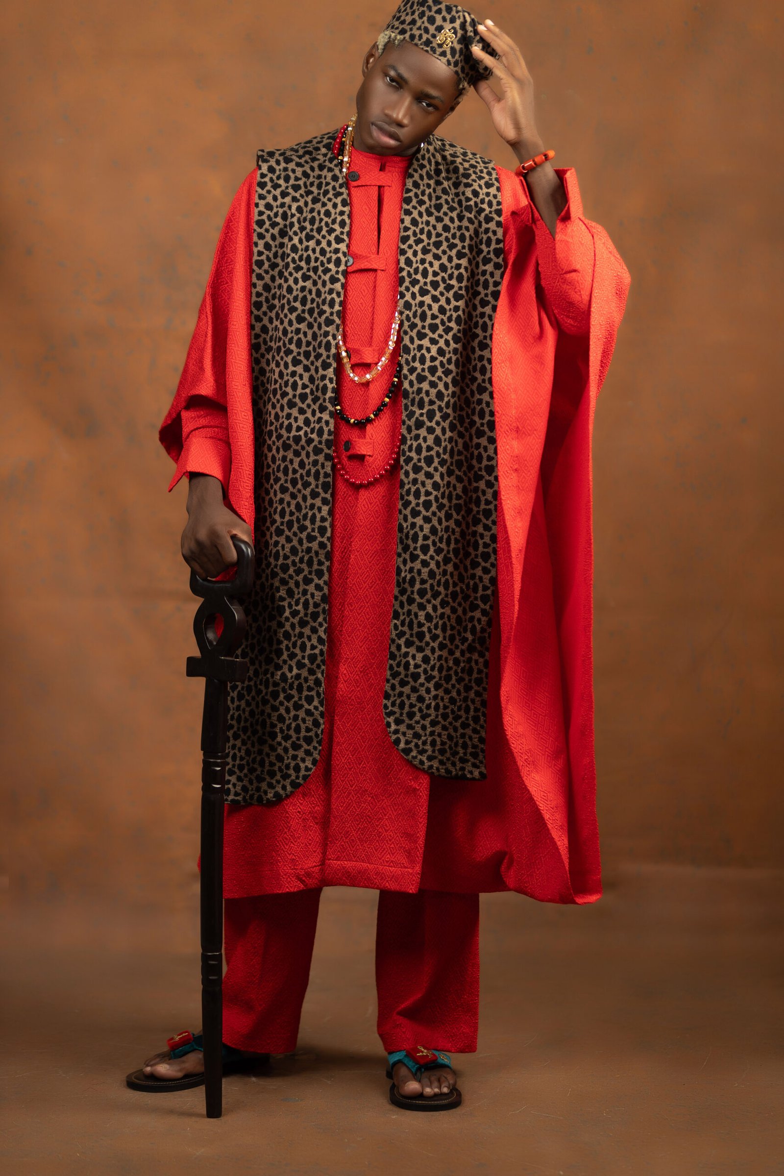 Red Strap Agbada With Sash