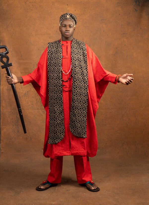 Red Strap Agbada With Sash - Image 4